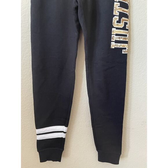 Justice Black Gold Sequins Logo Stripe Mid Rise Full Length Joggers Pants Size 8 - Picture 3 of 5